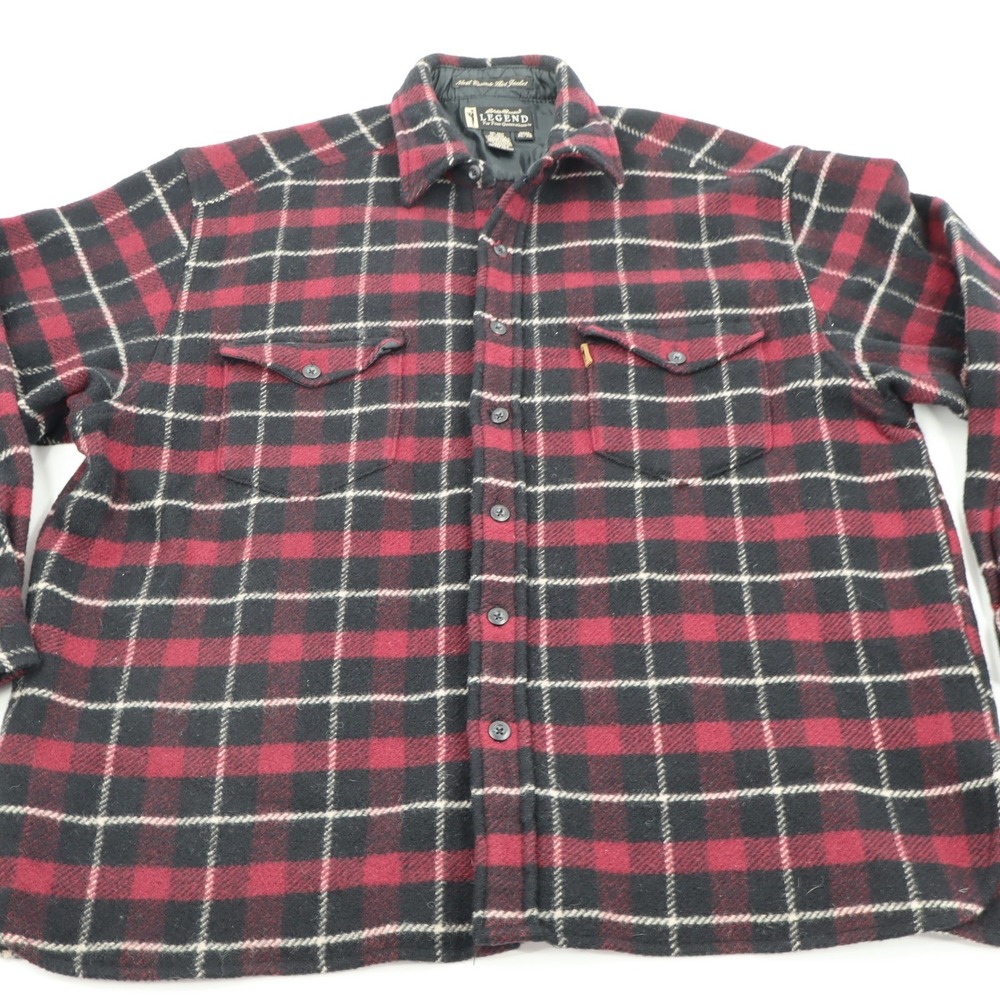 Eddie Bauer Legend North Cascade Wool Blend Plaid Shirt Jacket Red Black Mens XL